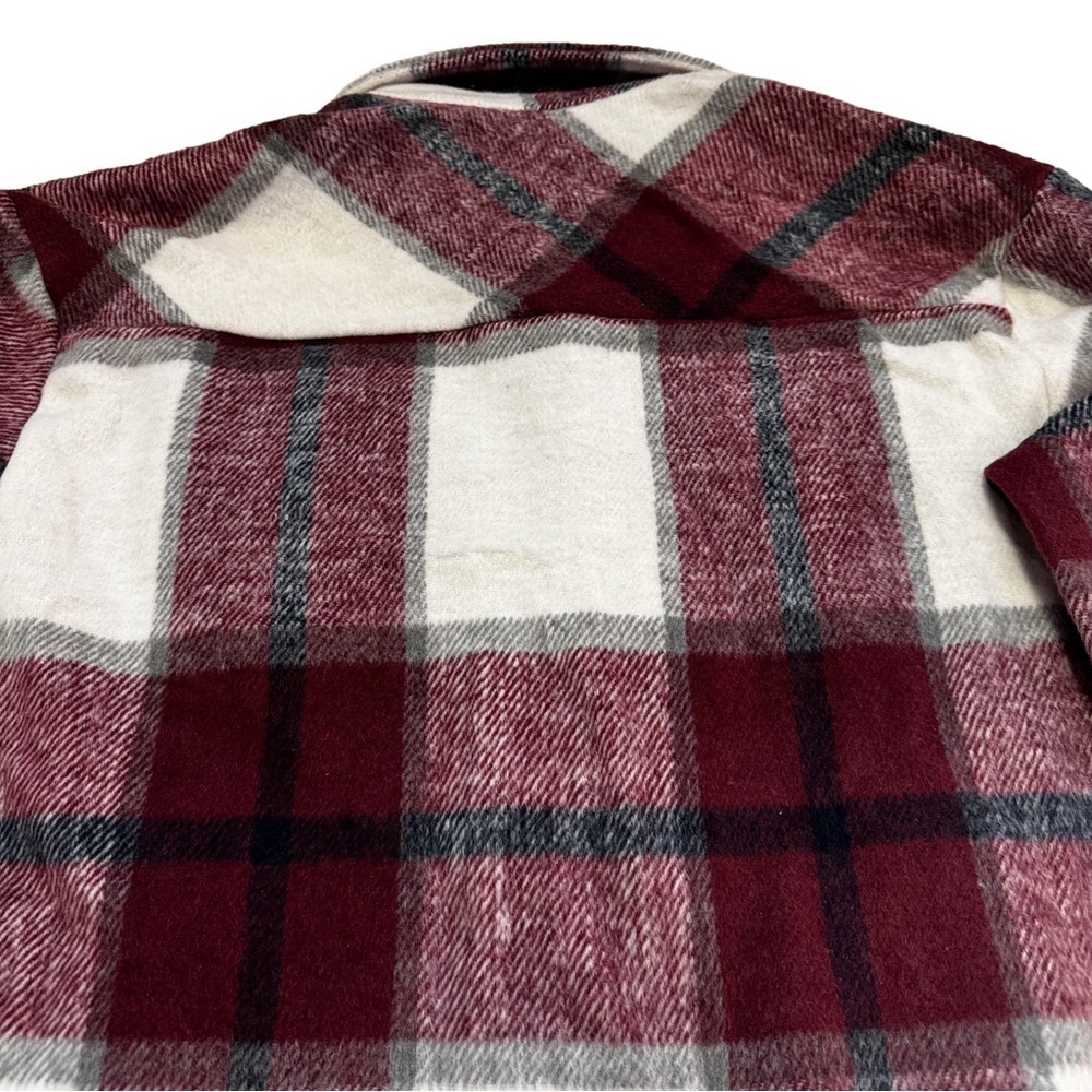 Flannel Shirt Jacket Shacket Coat Size XS Plaid Red White Black Cream Pockets - Picture 8 of 15